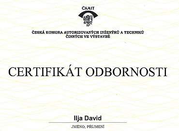Certifikát odbornosti Ilja David